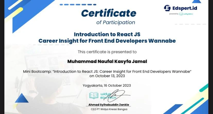 Sertifikat Introduction to React JS - Edspert.id